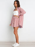 Taooba- Red Striped Long Sleeves and Shorts Set