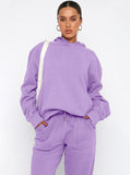 Taooba- Casual Purple Hooded Long Sleeve Sweater and Trousers Set