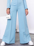 Taooba- Blue Long Sleeve Collared Top and Loose Pants Set