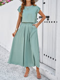 Taooba- Sleeveless Top and Flared Long Skirt Green Suit