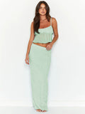 Taooba- Two Piece Green Sleeveless Top and Long Skirt Set