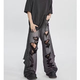 grunge dti American High Street Fashion Men and Women Ripped Beggar Denim Trousers Versatile Hip Hop Niche Pants