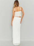 Taooba- Two Piece White Sleeveless Top and Long Skirt Set