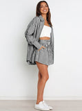 Taooba- Black Striped Long Sleeves and Shorts Set