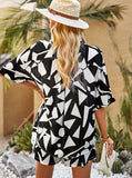 Taooba- Two Piece Geometric Printed White and Black Shorts Set