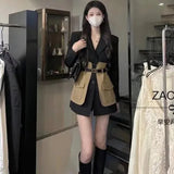 2000s fashion High-End Contrast Color Stitching Suit Jacket for Women Spring and Autumn New Elegant British Style Waist Slimming Fashionable Suit Fashion