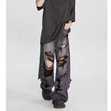 grunge dti American High Street Fashion Men and Women Ripped Beggar Denim Trousers Versatile Hip Hop Niche Pants