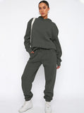 Taooba- Casual Deep Gray Hooded Long Sleeve Sweater and Trousers Set