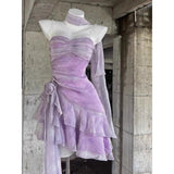 dress to impress divine being Princess Dress Adult Dress High-End Light Luxury Niche Birthday Dress Heavy Work Ruffled Purple Sling