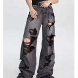 Taooba grunge dti American High Street Fashion Men and Women Ripped Beggar Denim Trousers Versatile Hip Hop Niche Pants