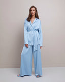 Taooba- Elegant Two Piece French V-Neck Nightwear Wide Leg Pants