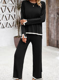 Taooba- Black Long-Sleeve Shirt and Small Slit Long Pants Knitted Suit