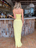 Taooba- Two Piece Yellow Sleeveless Top and Long Skirt Set