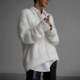 knitted Faux Mink Fur V-neck Knitted Cardigan for Women Autumn and Winter New Lazy Loose Long Sleeve Outer Sweater Coat