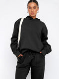 Taooba- Casual Black Hooded Long Sleeve Sweater and Trousers Set