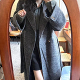 fall outfits 2024 Autumn and Winter Retro Suit Collar Two-Button Lace-up Waist Slimming Long Woolen Coat Overcoat