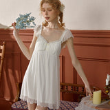 music video dress to impress cm Original Peach Collar Strap Fairy Nightdress with Chest Pad Small Flying Sleeve Back Lace Mesh Dress Modal