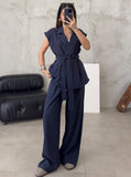 Taooba- Casual Sleeveless Cardigan High-Waisted Trouser Suit