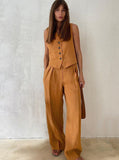 Taooba- Solid Color Buttoned Vest and Lose Pants Set