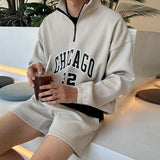 Taooba-8035 KNIT CHICAGO HALF ZIP-UP COLLAR SWEATER & SHORTS