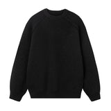 egirl style Japanese Style Solid Color Three-Dimensional Shoulder Line Design Sweater Autumn and Winter Retro round Neck Vertical Pattern Sweater 