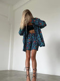 Taooba- Casual Floral Loose Cardigan Elastic Waist Shorts Two Piece Suit