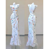 like a butterfly dress to impress Gentle Style Printed Chic Unique Niche French Style Suspender Dress Slimming Sexy Banquet Dress Morning Gown Light Wedding Dress