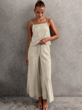 Taooba- Lace-Up Casual Sleeveless Top Wide Leg Pants Two Piece Set