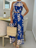 Taooba- Two Piece Halter Sleeveless Printed Pants Suit