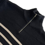 Taooba-5402 KNITTED BLACK STRIPED HALF-ZIP TURTLENECK SWEATER