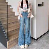 mens fashion 2024 Retro Heavy Industry Bow Metal Ring Distressed Niche Wide Leg Straight High Waist Jeans for Women