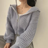 frat boy outfits Korean Chic Autumn and Winter New Hooded Knitted Cardigan Loose Lazy Temperament Zipper Sweater Coat