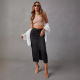 midi skirt outfit fall Sexy Hot Girl Skirt A- Line Split Slimming Denim Skirt 2024 Spring and Summer