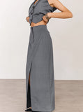 Taooba- French Style High-Waist V-Neck Sleeveless Casual Two-Piece Suit