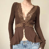 Taooba Dezirae Lace Woolen V-Neck Cardigan