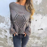 Taooba long sweater dress outfit 2024 Women's Casual Loose Hollow Sweater round Neck Knitted Top