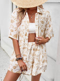 Taooba- Collared Buttoned Printed Shirt and Short Set