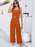 Taooba- Orange Two Piece Sleeveless Top and Loose Pants Set