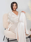 Taooba- Elegant Two Piece French V-Neck Nightwear Wide Leg Pants