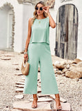 Taooba- Two Piece Sleeveless Top Wide Leg Square Pants