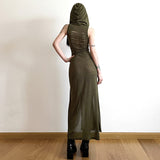 cybergoth dress to impress Style 2024 Autumn New Women's Fashion Trendy Hooded Hollow Backless Sleeveless Slit Dress Dress