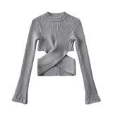 Taooba fall outfits aesthetic Irregular Cross Knitted Sweater for Women Autumn and Winter New Style Slim-Fit Cropped Bottoming Top for Small People