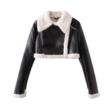 mens winter outfits New 2024 Spring Fur Integrated Short Street Hot Girl Motorcycle Jacket