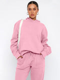 Taooba- Casual Pink Hooded Long Sleeve Sweater and Trousers Set