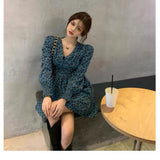 fall photoshoot outfits   French Elegant Waist Slimming V-neck Long Sleeve Floral Dress Autumn New Skirt Cover Belly