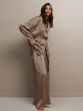 Taooba- Elegant Two Piece French V-Neck Nightwear Wide Leg Pants