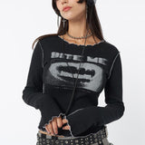 grunge outfits High Street Hot Girl Gothic Style Hip Hop Long Sleeve T-shirt Stitching Color Fun Pattern T-shirt