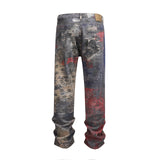 Taooba jeans High Street Washed Loose Wide Leg Profile Digital Printed  Jeans Jeans