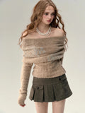 knitted French Rose Jacquard Sweater Woolen Personality Street Fashion off-Shoulder Waist-Tight Sweater