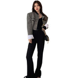 fashion outfits Black and White Contrast Color Stand Collar French Retro Equestrian Clothing Women's Clothing 2024 Spring and Autumn Short Suit Jacket